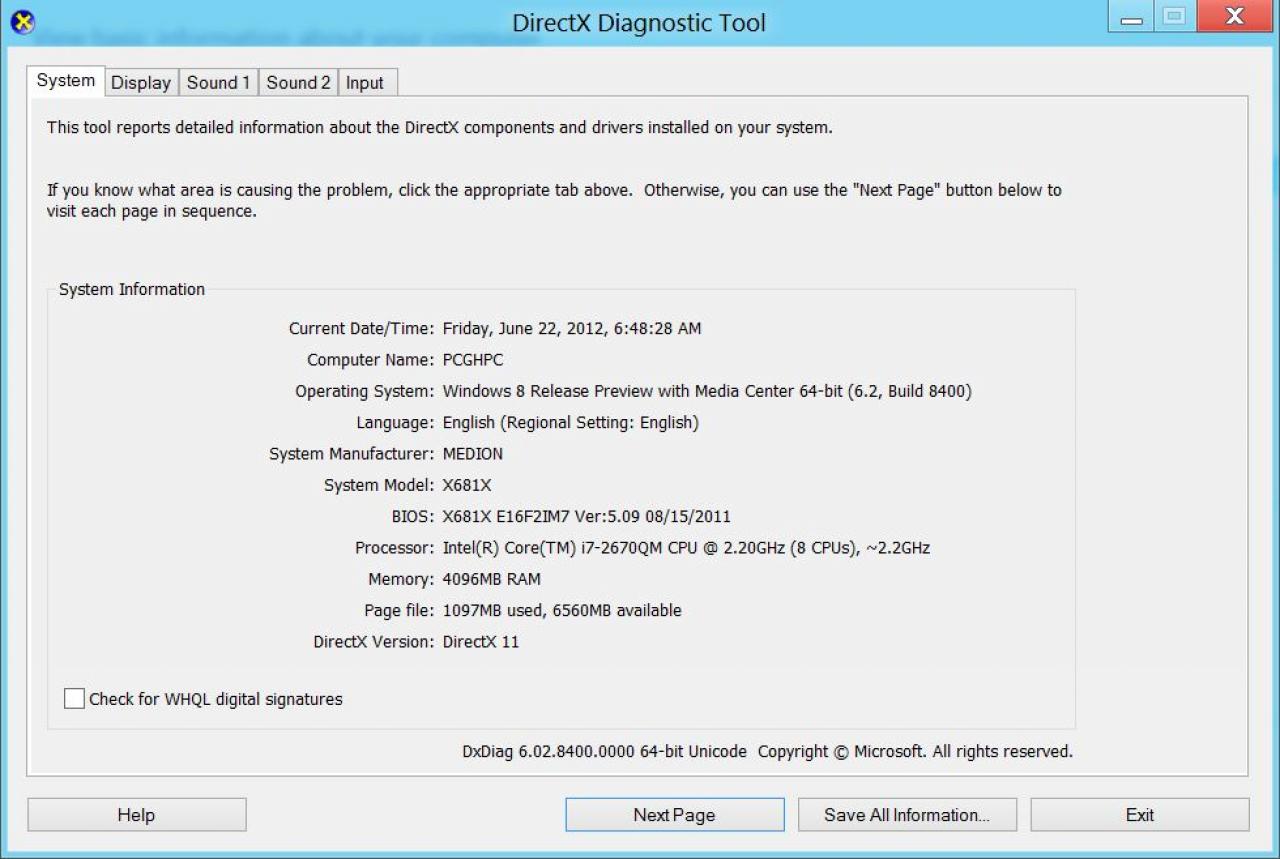 [22/06/2012] Dxdiag von Windows 8...