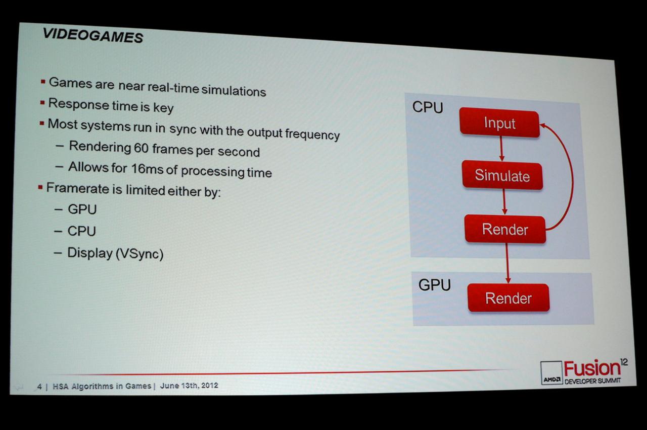[12/06/2012] AFDS12: GPGPU Algorithms: How heterogeneous Systems Architecture can be leveraged to optimize such algorithms in video games (1)