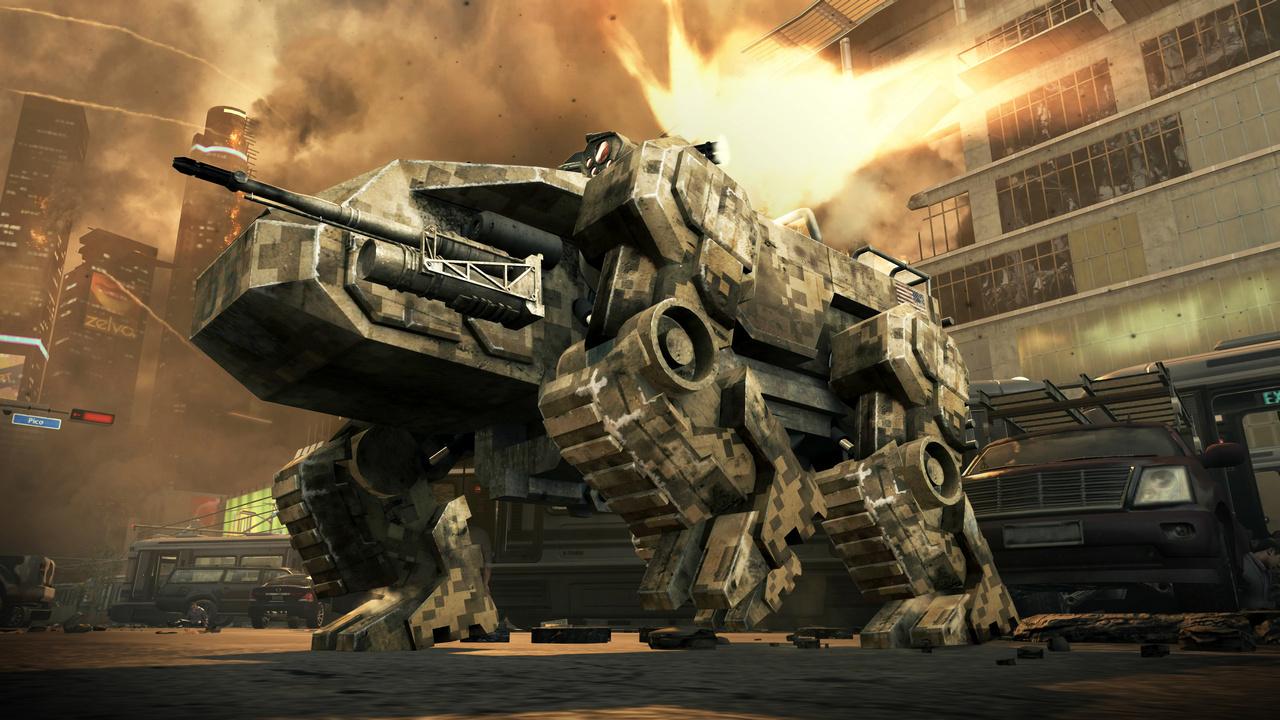 [31/07/2012] Die Bodentextur könnte kaum niedriger aufgelöst sein - was auch für die Bitmap-Gebäude links im Hintergrund gilt. Zudem mangelt es an Ambient Occlusion und die Explosion leuchtet die Umgebung kaum aus