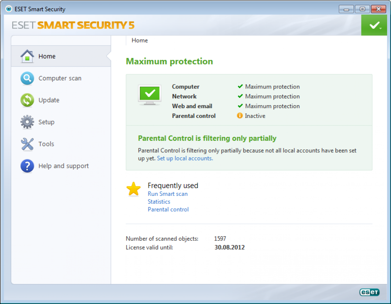 [30/07/2012] Consumer, Platz 18: Eset Smart Security 5: Schutzpunktzahl: 3,5 - Reparaturpunktzahl: 4,0 - Bedienbarkeitspunktzahl: 5,0 - Gesamtpunktzahl: 12,5 - Zertifikat: Ja - Anbieter-Webseiteeite[/url]