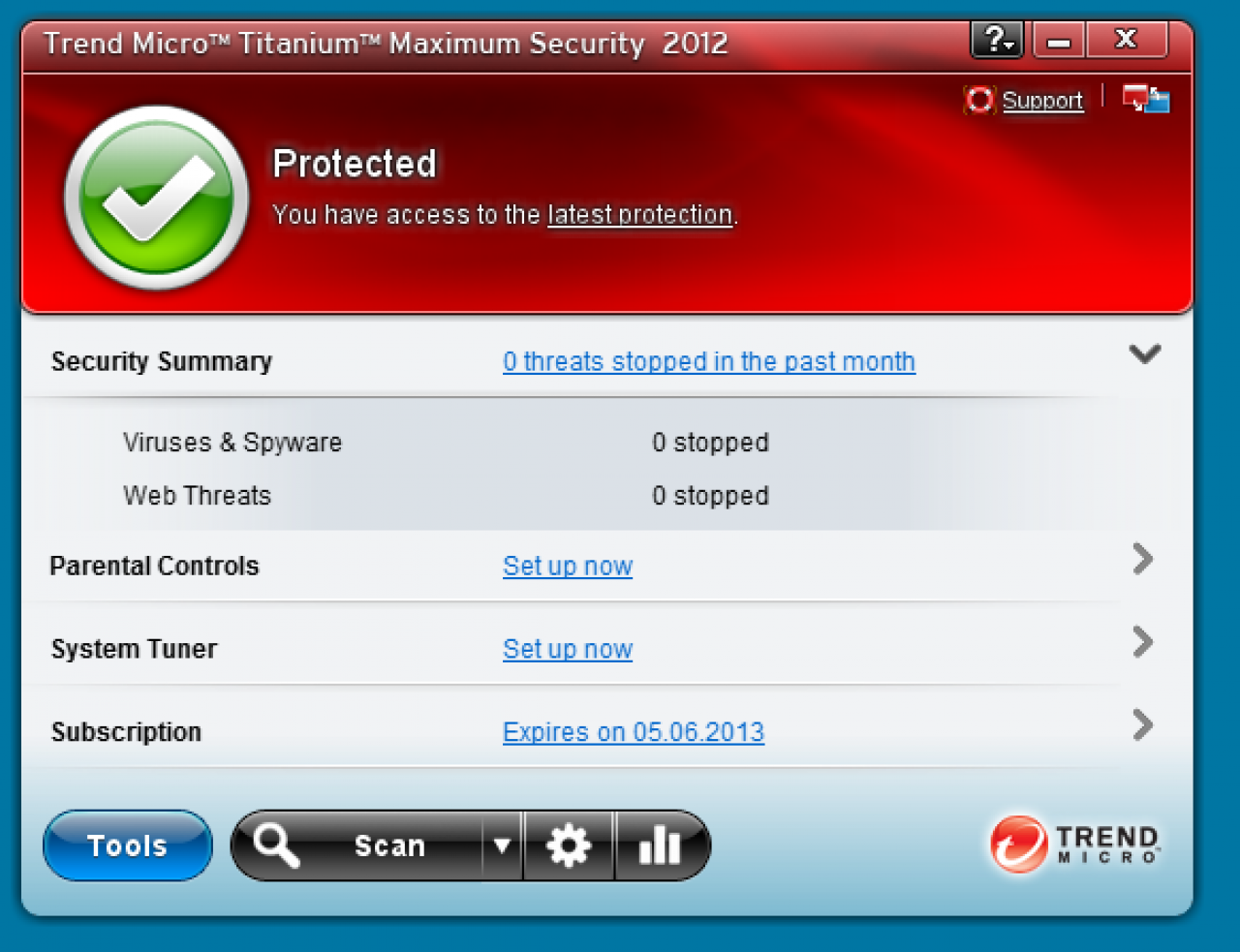[30/07/2012] Consumer, Platz 14: Trend Micro Titanium Maximum Security 2012 : Schutzpunktzahl: 5,5 - Reparaturpunktzahl: 4,0 - Bedienbarkeitspunktzahl: 4,5 - Gesamtpunktzahl: 14,0 - Zertifikat: Ja - Anbieter-Webseite