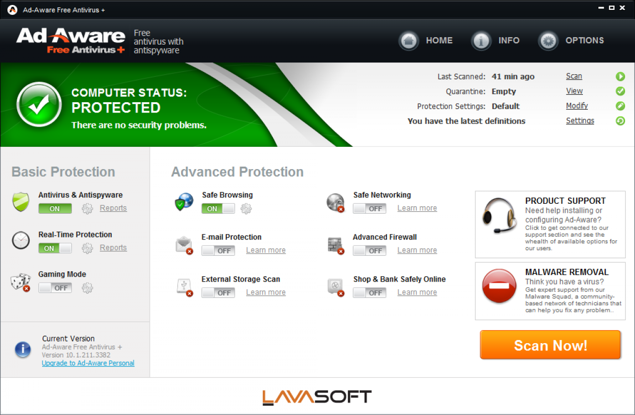 [30/07/2012] Consumer, Platz 20: Lavasoft Ad-Aware Free Antivirus+ 10: Schutzpunktzahl: 2,5 - Reparaturpunktzahl: 5,0 - Bedienbarkeitspunktzahl: 4,5 - Gesamtpunktzahl: 12,0 - Zertifikat: Ja - Anbieter-Webseite