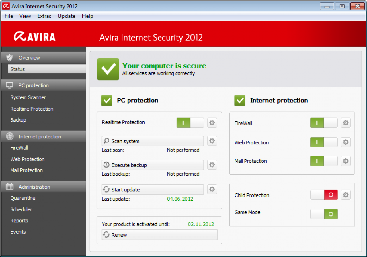 [30/07/2012] Consumer, Platz 17: Avira Internet Security 2012: Schutzpunktzahl: 4,5 - Reparaturpunktzahl: 4,0 - Bedienbarkeitspunktzahl: 4,0 - Gesamtpunktzahl: 12,5 - Zertifikat: Ja - Anbieter-Webseite