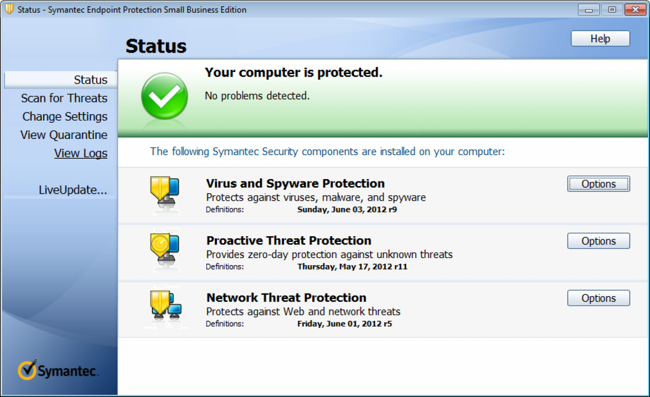 [30/07/2012] Business, Platz 2: Symantec Endpoint Protection 12.1: Schutzpunktzahl: 4,5 - Reparaturpunktzahl: 6,0 - Bedienbarkeitspunktzahl: 5,5 - Gesamtpunktzahl: 16,0 - Zertifikat: Ja - Anbieter-Webseite