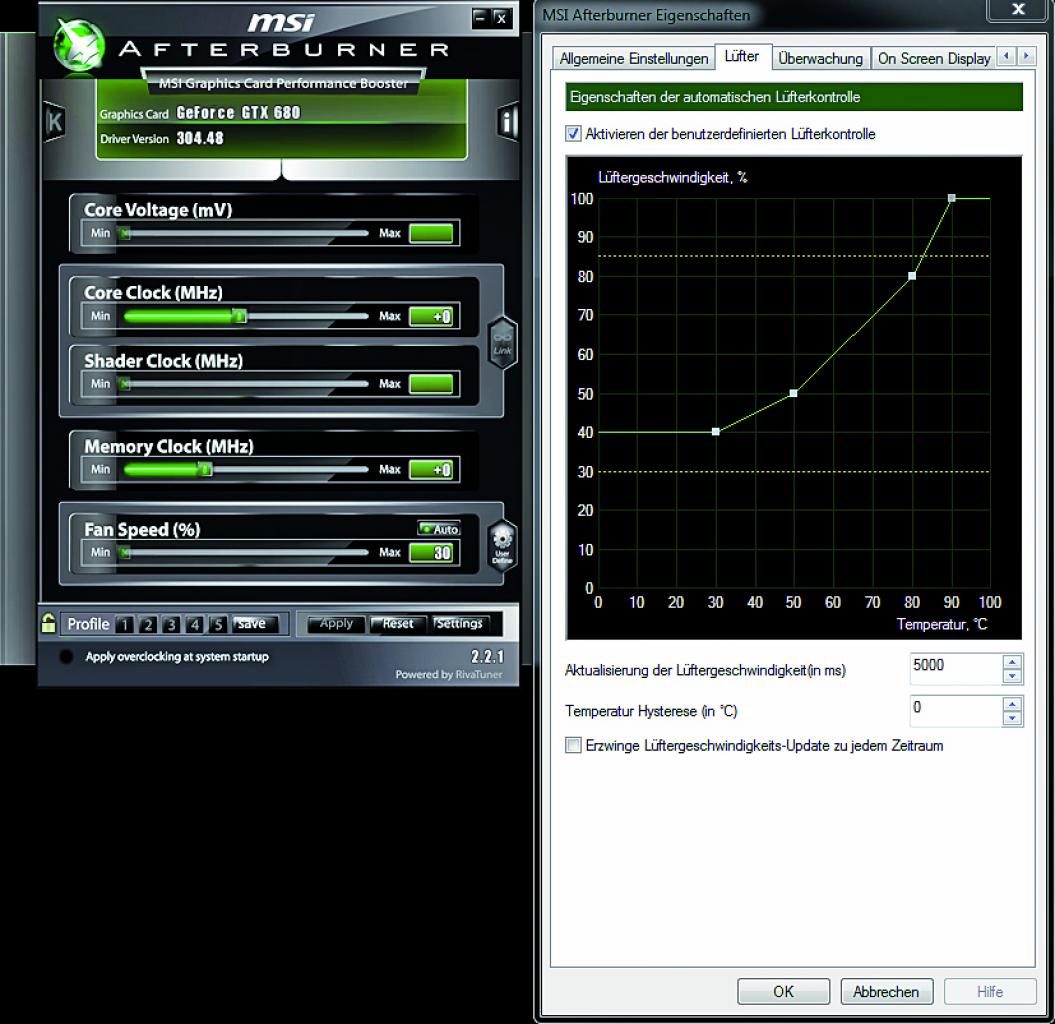 [01/08/2012] Gerade viele Grafikkarten-Hersteller implementieren aggressive Lüftersteuerung - Abhilfe schafft der MSI Afterburner, mit diesem erstellen Sie auf Wunsch eine eigene Lüfterkurve