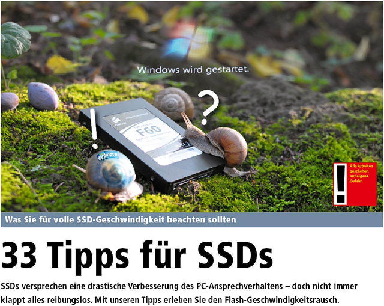 [29/08/2012] PCGH 10/2012: 33 Tipps für SSDs auf 7 Seiten im Heft (Produktionsnotiz: Die Schnecken wurden in ihrem natürlichen Lebensraum fotografiert und für das Foto in keiner Weise malträtiert. Die rechte Schnecke ist freiwillig auf die SSD geglitten.)