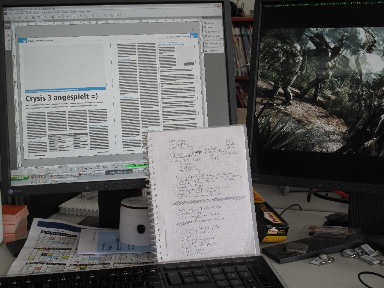[17/08/2012] Der gute Marc sorgt derzeit für viele neue Informationen zu Crysis 3. Auf der Gamescom konnte er bereits den Multiplayer testen und wird am kommenden Dienstag mit Praktikant Markus bei Crytek den Single-Player testen. Die nächste Ausgabe der PCGH wird also auch von dieser Seite Neues bieten.