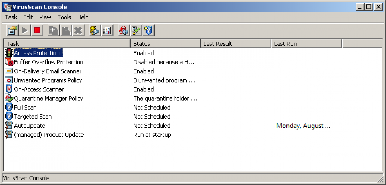 [17/09/2012] Business Platz 02: McAfee VirusScan Enterprise with EPO 8.8 (122707) - Schutzpunktzahl: 4,0 Reparaturpunktzahl: 3,0 Bedienbarkeitspunktzahl: 4,5 Gesamtpunktzahl: 11,5 Zertifikat: ja
