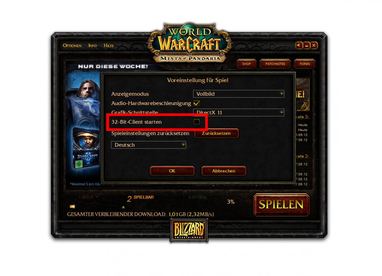 [24/09/2012] WoW gibt es mit 32- oder 64-Bit-Client