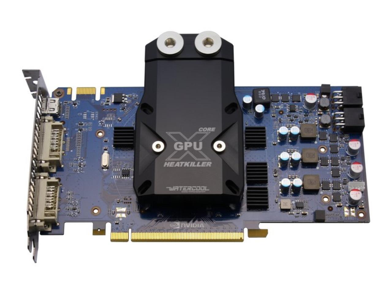 [07/10/2012] Unter den zwei kleinen Schrauben auf dem Heatkiller GPU-X³ Core LT verbergen sich M5 Anschlussgewinde, über die sich flexible Spannungswandlerkühler anbinden lassen.