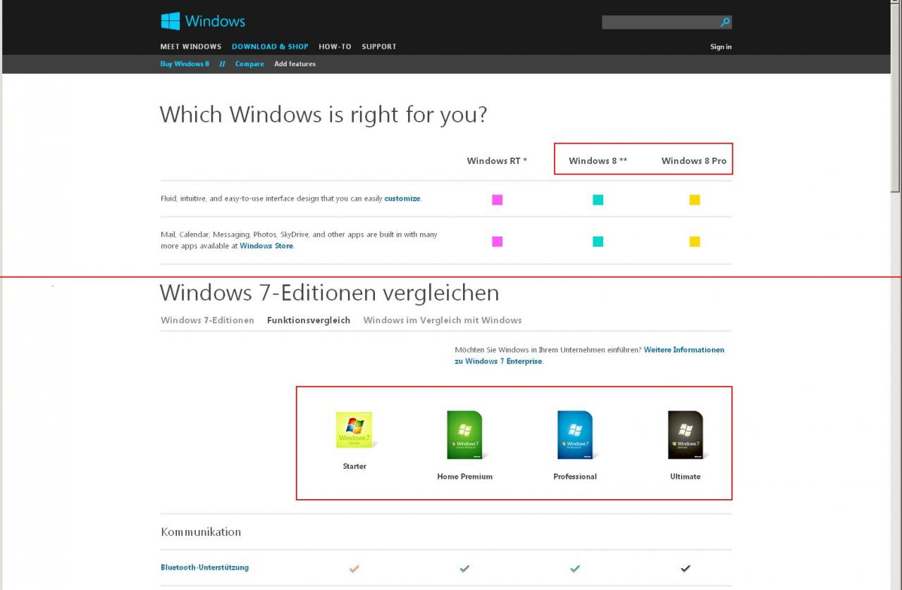 [26/10/2012] Windows 8 wird es für PC-Systeme nur in zwei Versionen geben. Windows 7 hingegen war in drei bis vier Ausstattungsvarianten erhältlich. Die Runde geht an Windows 8. 