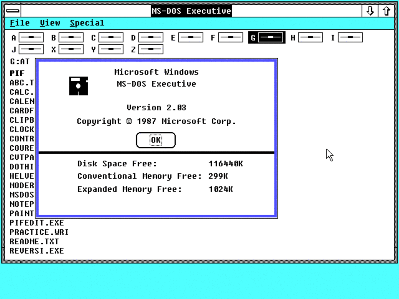 [25/10/2012] Windows 2.0 - Systemanforderungen /286: 512 KiByte Arbeitsspeicher, DOS 3.0 oder höher, ein 5,25-Zoll-Diskettelaufwerk (1,2 MB) und Festplatte, 3,5-Zoll-Diskettenlaufwerk und Festplatte, Grafikkarte/386: 2 MiByte Arbeitsspeicher, DOS 3.1 oder höher, 5,25- oder 3,5-Zoll-Diskettenlaufwerk, Festplatte mit 2 MB Kapazität, Grafikkarte