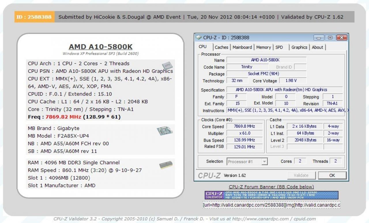 [27/11/2012] AMD A10-5800K: Trinity-APU auf 7.869,82 MHz übertaktet