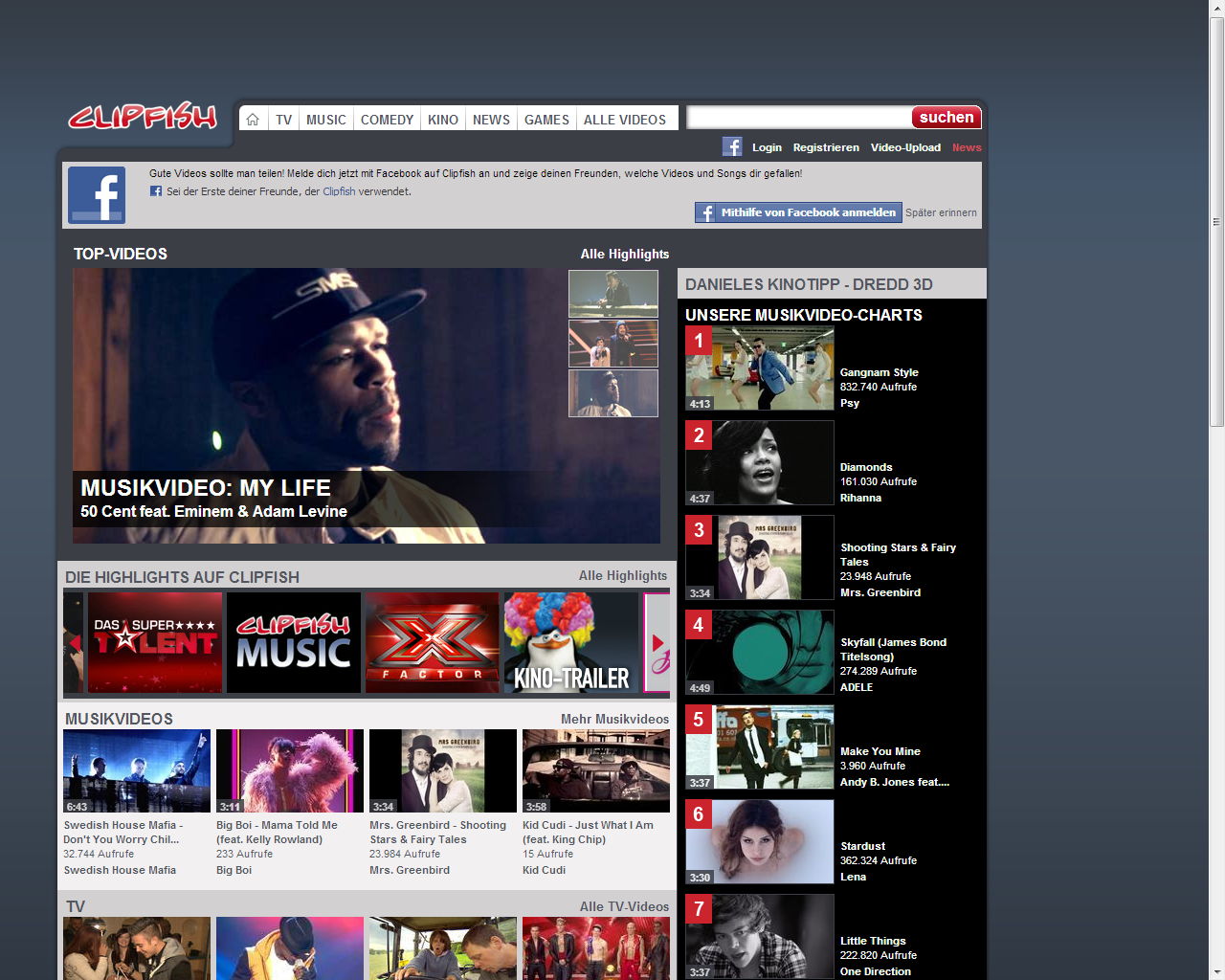 [29/11/2012] Alternativen zu Youtube: Clipfish - Hier regiert vornehmenden der Spaß. Ein Deutsches Comedy-Portal. Klick