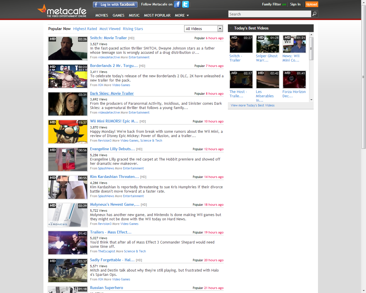 [29/11/2012] Alternativen zu Youtube: Metacafe - Portal mit vielen Clips, darunter auch aktuellen Kinotrailern.Klick