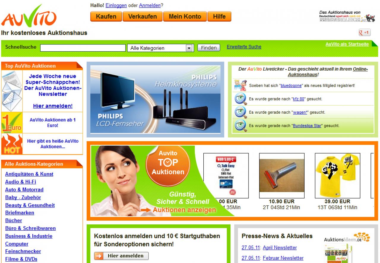 [28/11/2012] Die Leipziger Verkaufsplattform Auvito finanziert sich ausschließlich durch Online-Werbung. Gebühren für Verkäufe oder Zusatzoptionen werden daher nicht fällig. Die hinter der Plattform stehende Unister GmbH betreibt zudem die Preissuchmaschine Preisvergleich.de. Private Verkäufer sind eher selten anzutreffen. In §15 der Auvito-AGB behält sich der Plattform-Betreiber überraschenderweise vor die Daten seiner Nutzer an dritte weiterzuleiten. 