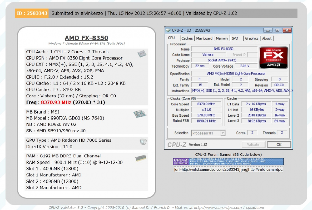 [16/11/2012] Takt-Rekord des AMD FX-8350 um 2,14 MHz abermals überboten