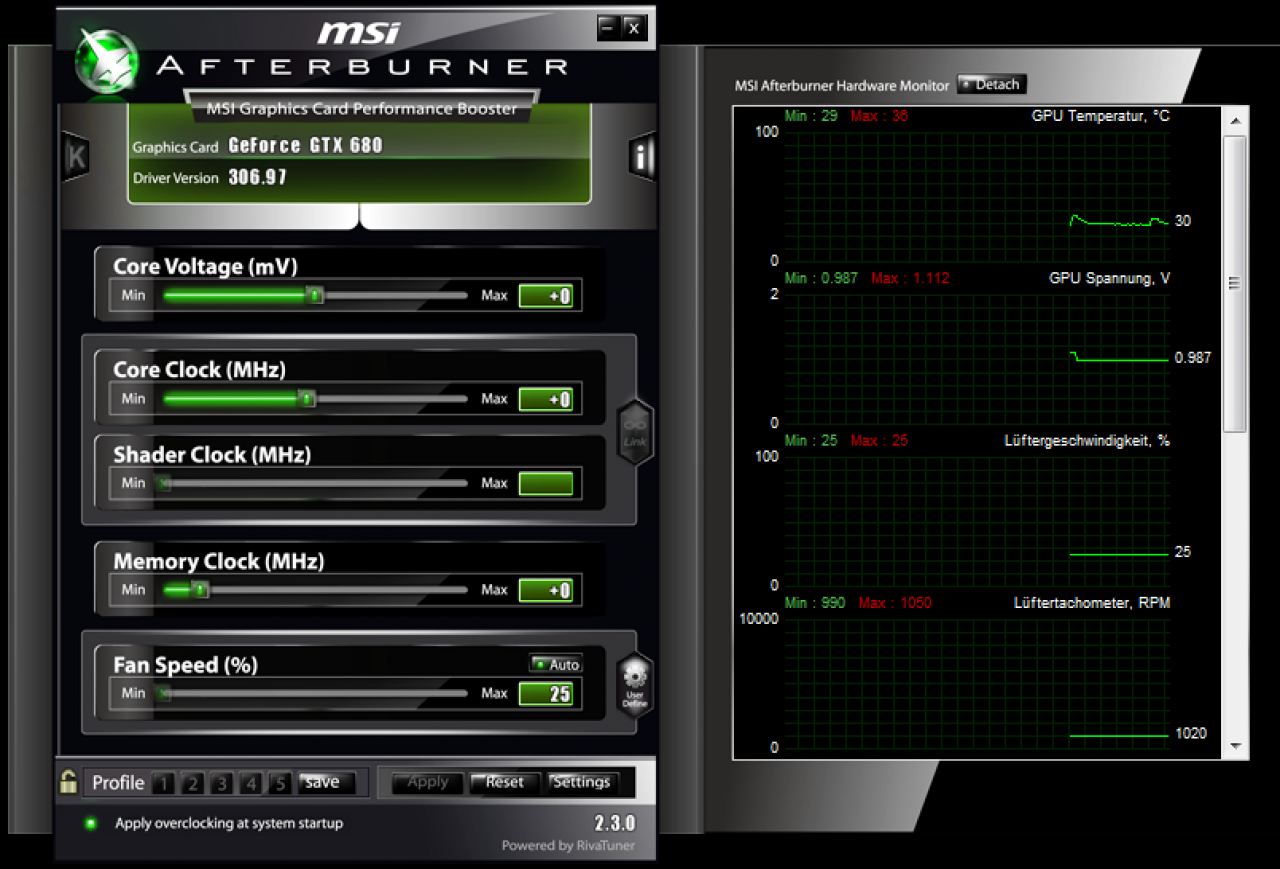 [03/12/2012] Laden Sie zuerst die aktuelle Version des MSI Afterburner herunter und starten Sie das Programm.
