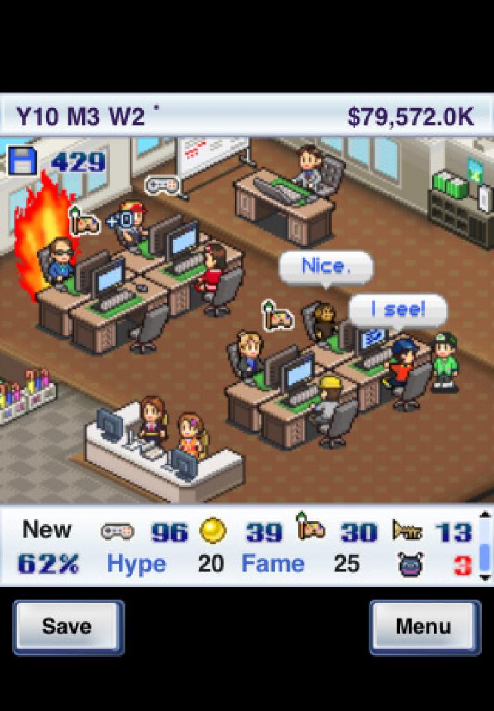 [05/12/2012] Platz 12 | Game Dev. Story (Strategie) | € 1,90 | Steuern Sie ein kleines Entwicklerstudio, das zu einer preisgekrönten Spieleschmiede aufsteigen soll. | Wertung 1,45