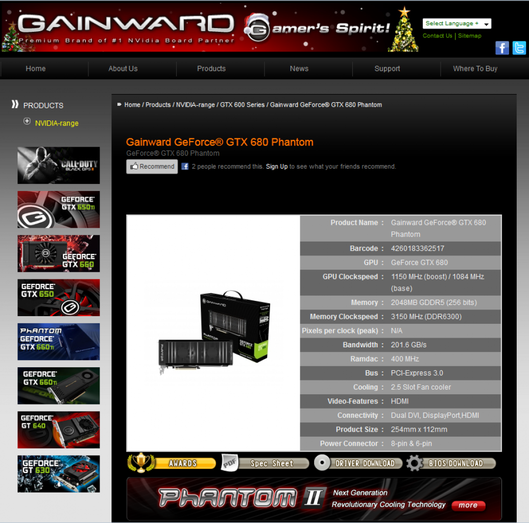[03/12/2012] Im nächsten Schritt suchen Sie auf der Herstellerseite Ihrer Grafikkarte nach den Taktraten des Modells. In unserem Fall arbeitet die Gainward Geforce GTX 680 Phantom mit 1.084 MHz Base-Clock und 3.150 MHz Speichertakt.