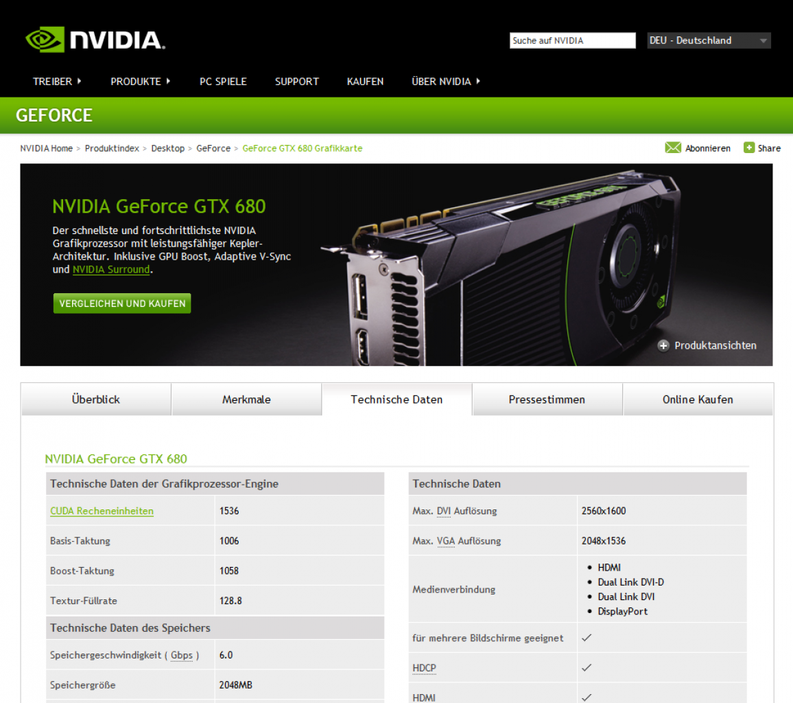 [03/12/2012] Jetzt prüfen Sie bei Nvidia respektive AMD, mit welchem Takt das Referenzmodell arbeitet. Die GTX 680 arbeitet nach Standardvorgabe mit 1.006 MHz GPU- und 3.004 MHz Speichertakt.
