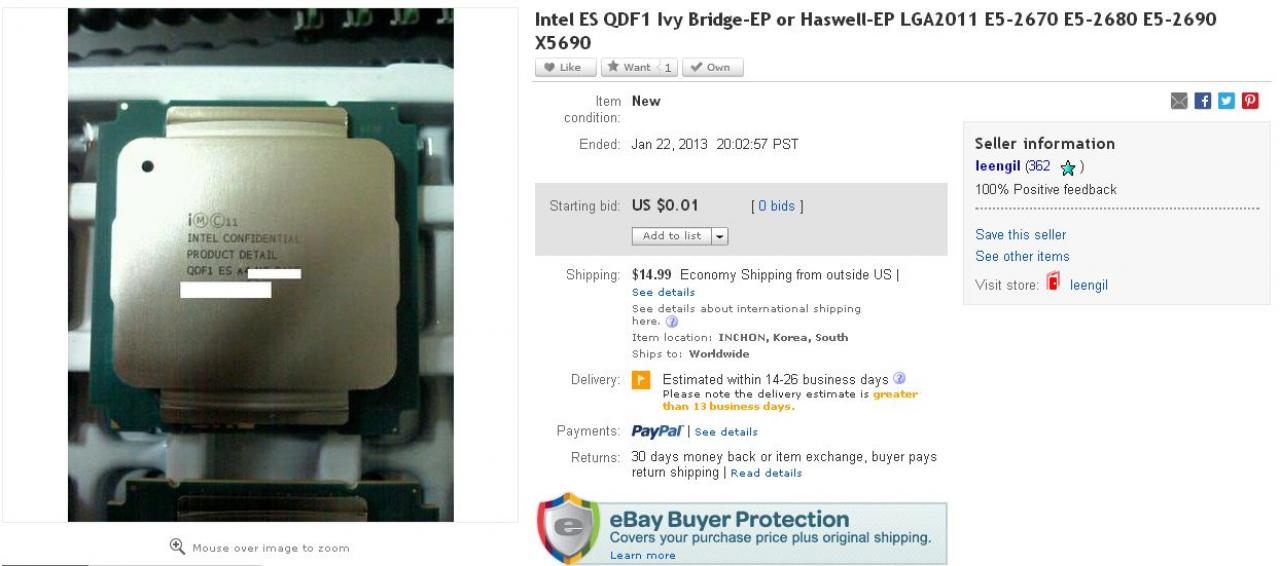 [23/01/2013] Intel: Ivy-Bridge-E-CPU auf Ebay aufgetaucht? (1)