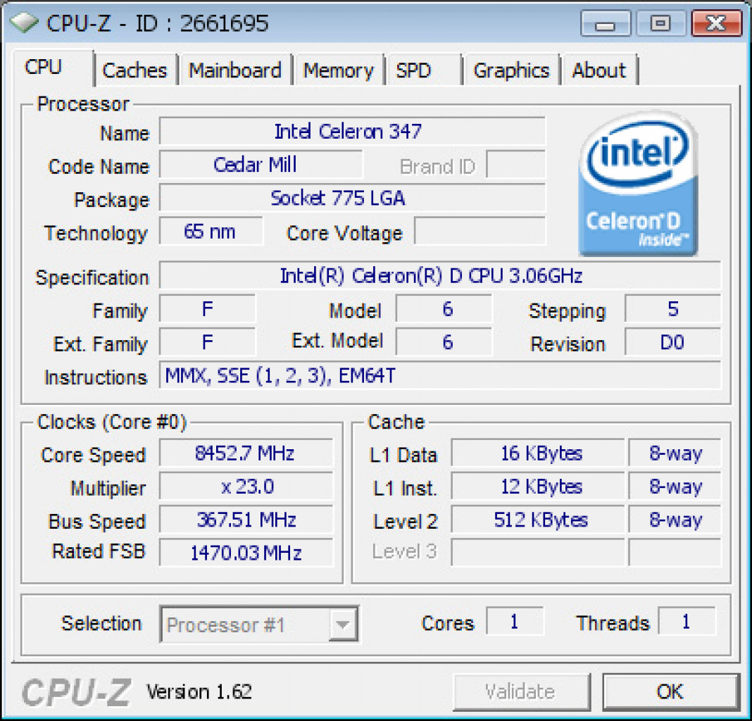 [25/01/2013] Neuer Intel-Taktkrekord: 8.452,67 MHz mit Celeron D 347