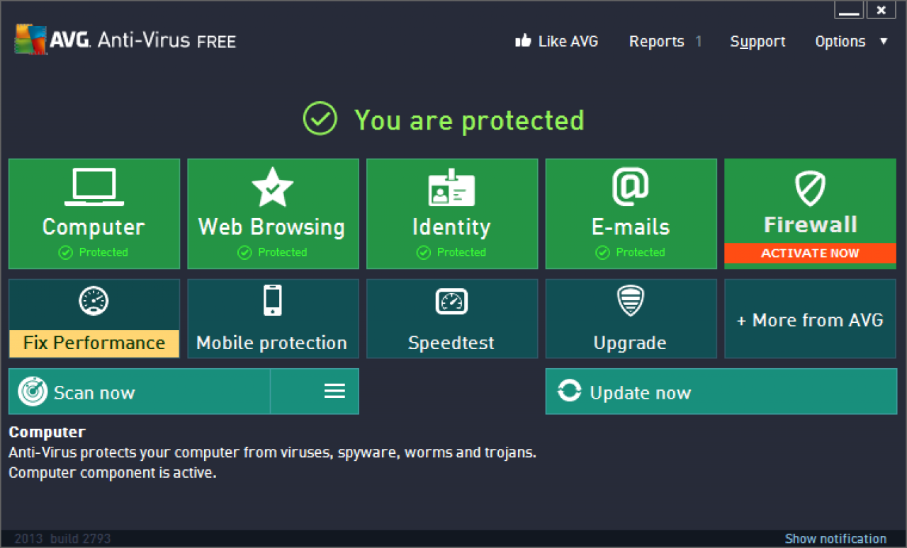 [14/01/2013] Consumer Platz 10: AVG Antivirus Free Edition 2013 - Schutz: 4,5; Reparatur: 4,5 Benutzung: 5,0; Gesamt: 14,0; Zertifikat: Ja