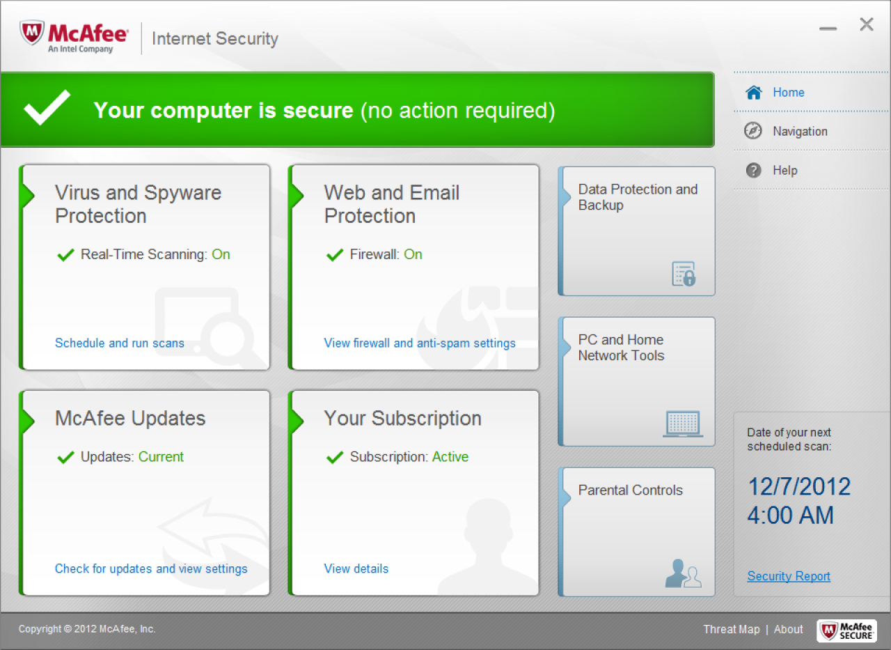 [14/01/2013] Consumer Platz 21: McAfee Internet Security 2012 - Schutz: 4,5; Reparatur: 3,0 Benutzung: 4,5; Gesamt: 12,0; Zertifikat: Ja