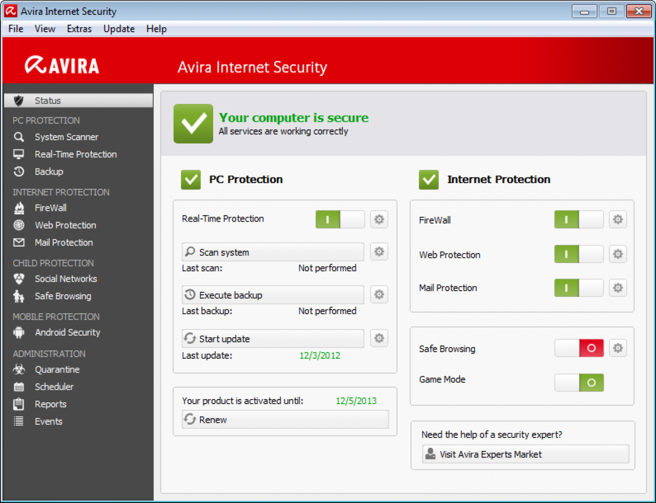 [14/01/2013] Consumer Platz 12: Avira Internet Security 2013 - Schutz: 5,0; Reparatur: 4,0 Benutzung: 5,0; Gesamt: 14,0; Zertifikat: Ja