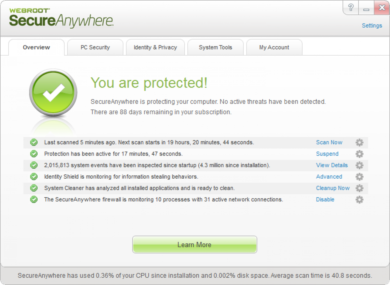 [14/01/2013] Business Platz 4: Webroot SecureAnywhere Endpoint Protection 8.0 Schutz: 5,5; Reperatur: 3,5; Benutzung: 4,0; Gesamt: 13,0; Zertifikat: Ja