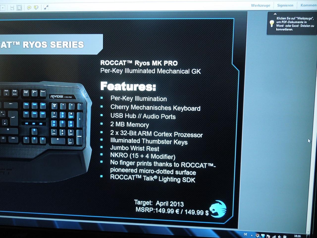 [11/01/2013] Roccat feiert auf der Cebit fünf Jahre Kone und präsentiert erstmalig das mechanische Ryos-Keyboard in Deutschland. (10)