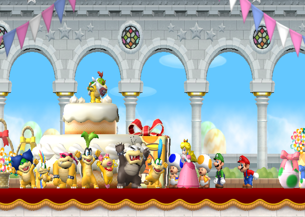 [18/02/2013] New Super Mario Bros Wii: Auf der Wii kann der italienische Klempner eine kleine Gruppe für sein Abenteuer zusammen stellen. Bis zu vier Charaktere können gespielt werden, was für richtig Spaß vor dem Bildschirm sorgt. (lokal: 4)