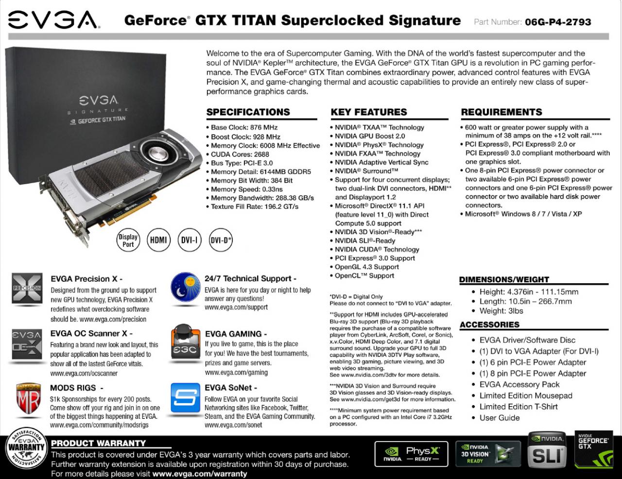 [28/02/2013] Evga Geforce GTX Titan SC Signature: Spezifikation