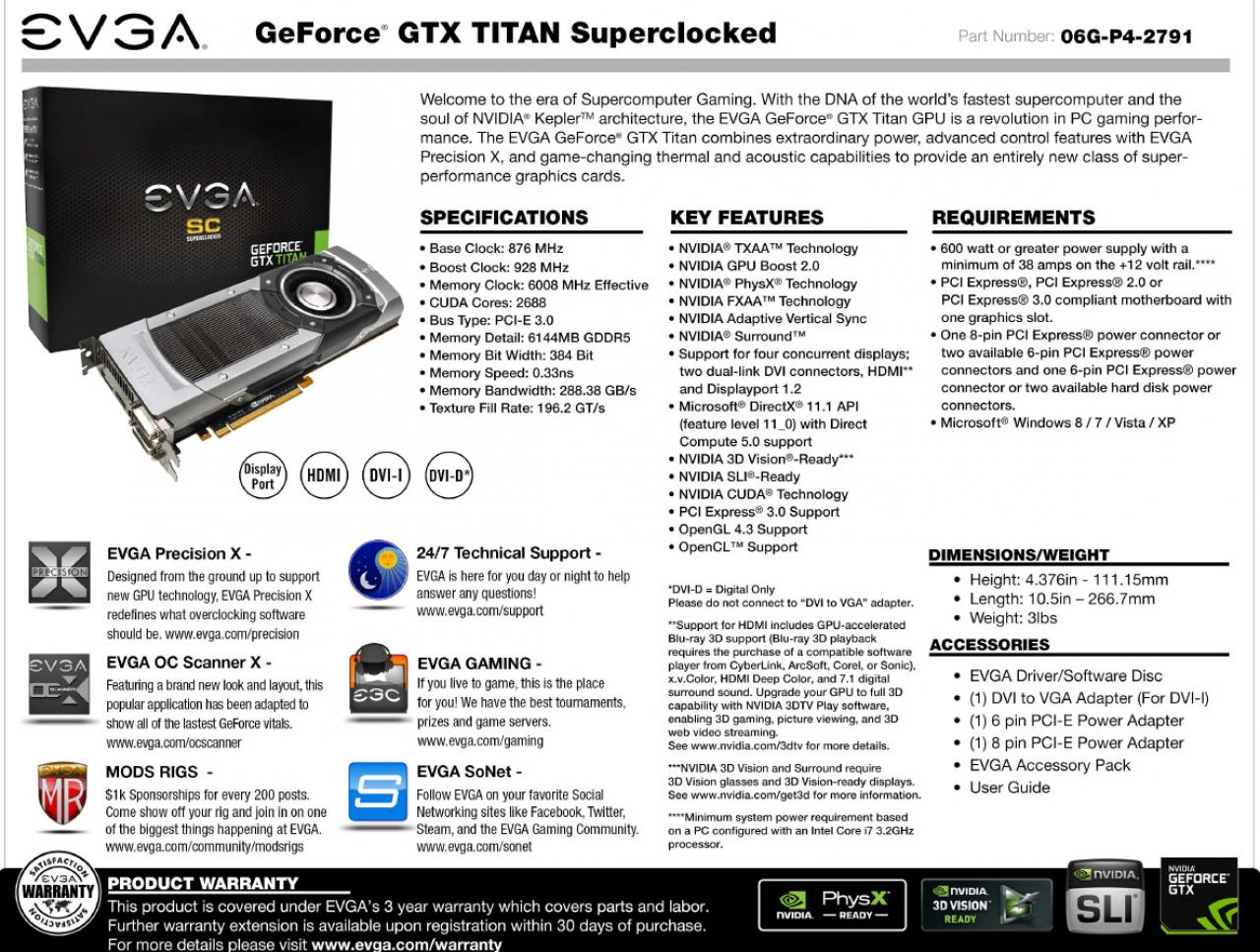 [28/02/2013] Evga Geforce GTX Titan Superclocked: Spezifikation