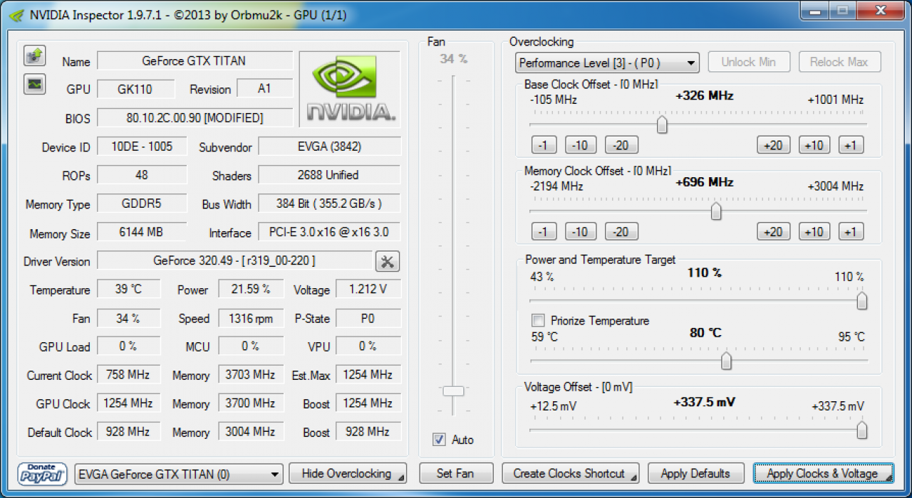 [26/06/2013] GTX Titan Extrem-OC: 1.254/3.703 MHz per Nvidia Inspector