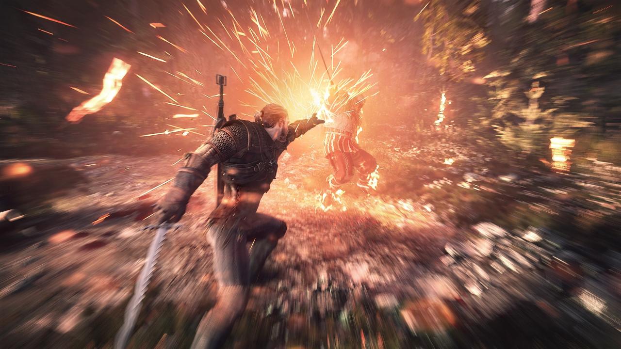 [08/07/2013] 15.06.2013: Der Gegner geht in Flammen auf, nachdem Geralt ihn mit dem Igni-Zeichen attackiert hat.