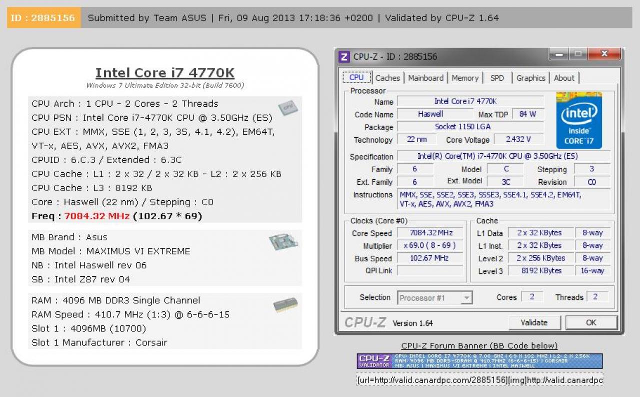 [13/08/2013] Intel Haswell OC-Rekord: Core i7-4770K von coolice auf über 7 GHz übertaktet