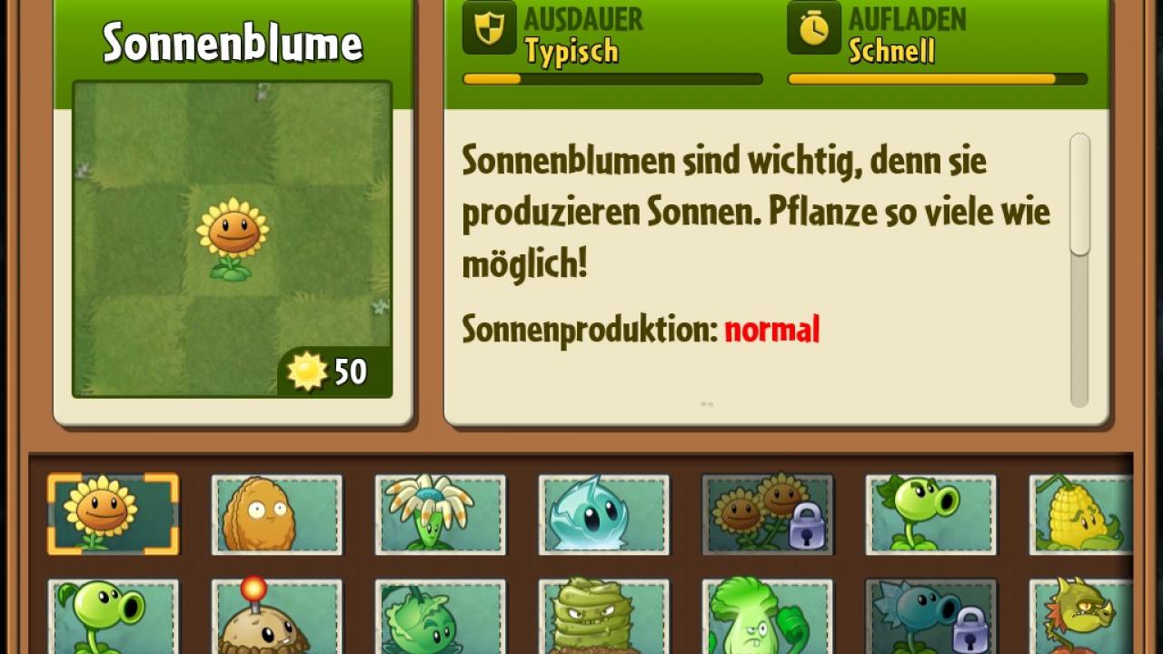[27/09/2013] Sonnenblume: Die Grundlage jeder erfolgreichen PvZ-Runde. Sonnen sind die benötigte Ressource, die von Sonnenblumen produziert wird - mehr Blumen, mehr Sonnen, mehr starke Pflanzen.