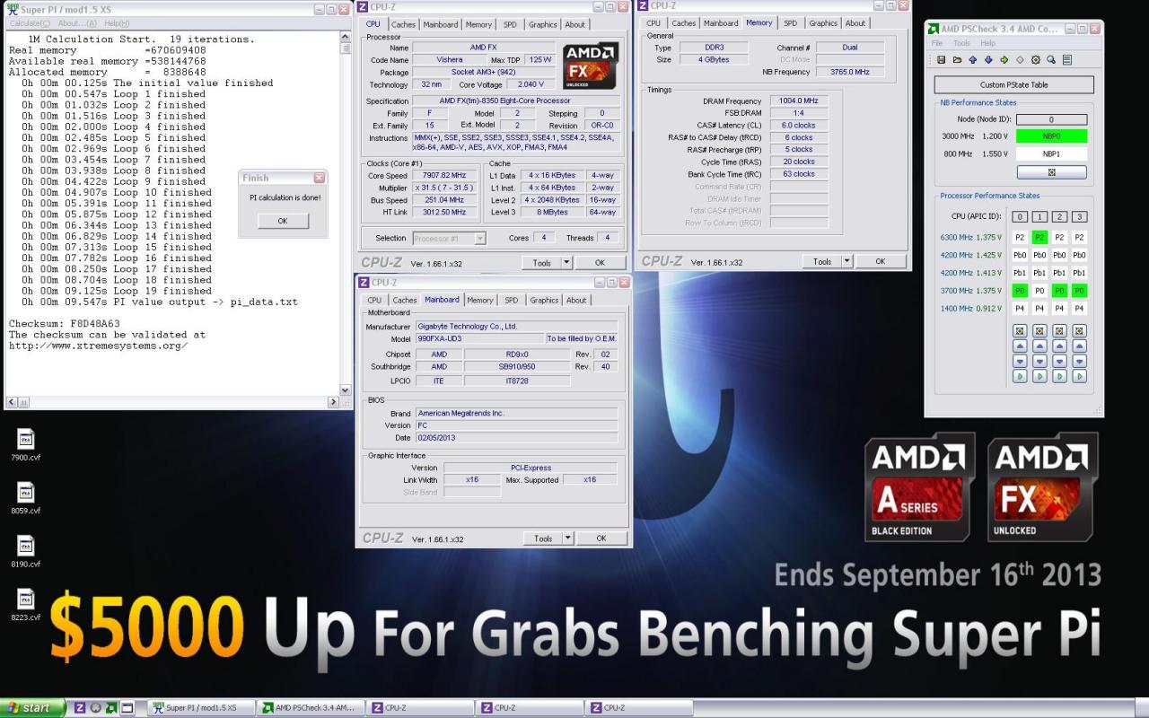[11/09/2013] AMD: Erstmals SuperPI-1M-Rekord eines K10-Prozessors mit einem FX-8350 geschlagen (2)