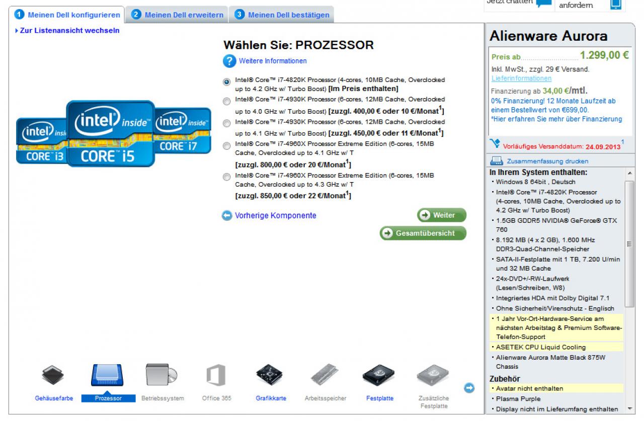 [16/09/2013] Alienware Aufpreis: 400 Euro mehr kostet der 4930K
