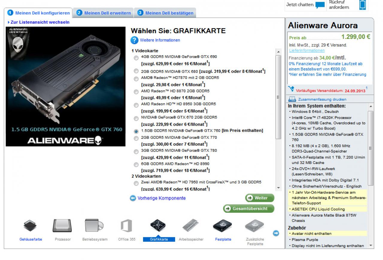 [16/09/2013] Alienware Aufpreis: 300 Euro mehr kostet die GTX 770