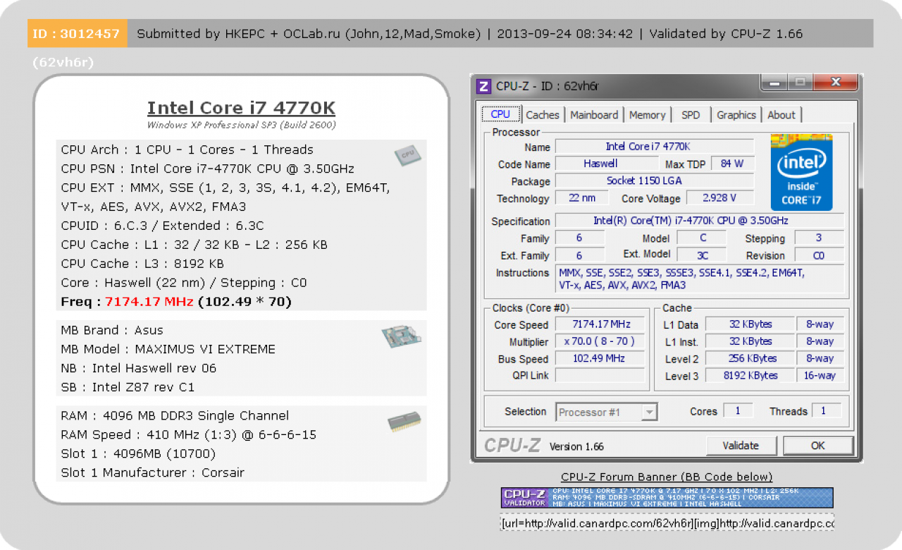[25/09/2013] Intel Haswell OC-Rekord: Core i7-4770K auf knapp 7,2 GHz übertaktet