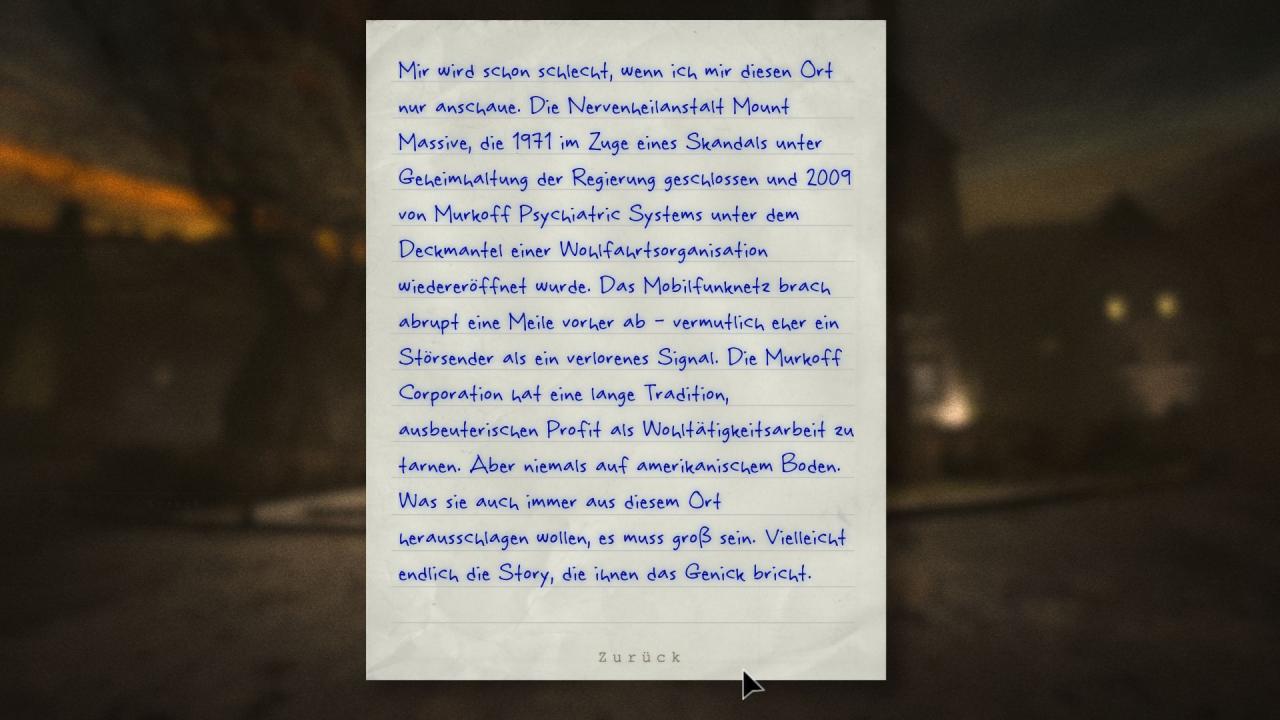 [06/09/2013] Outlast erzählt seine Geschichte teilweise in Notizen und Dokumenten, die der Spieler finden kann.