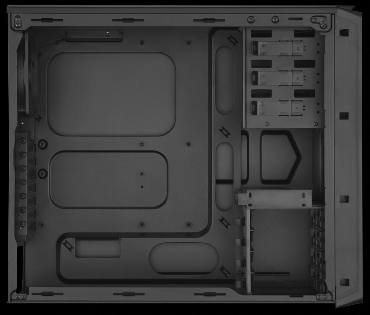[18/10/2013] Von Corsair nicht anders gewohnt, gibt es auch für das Graphite Series 230T genügend Laufwerksschächte.