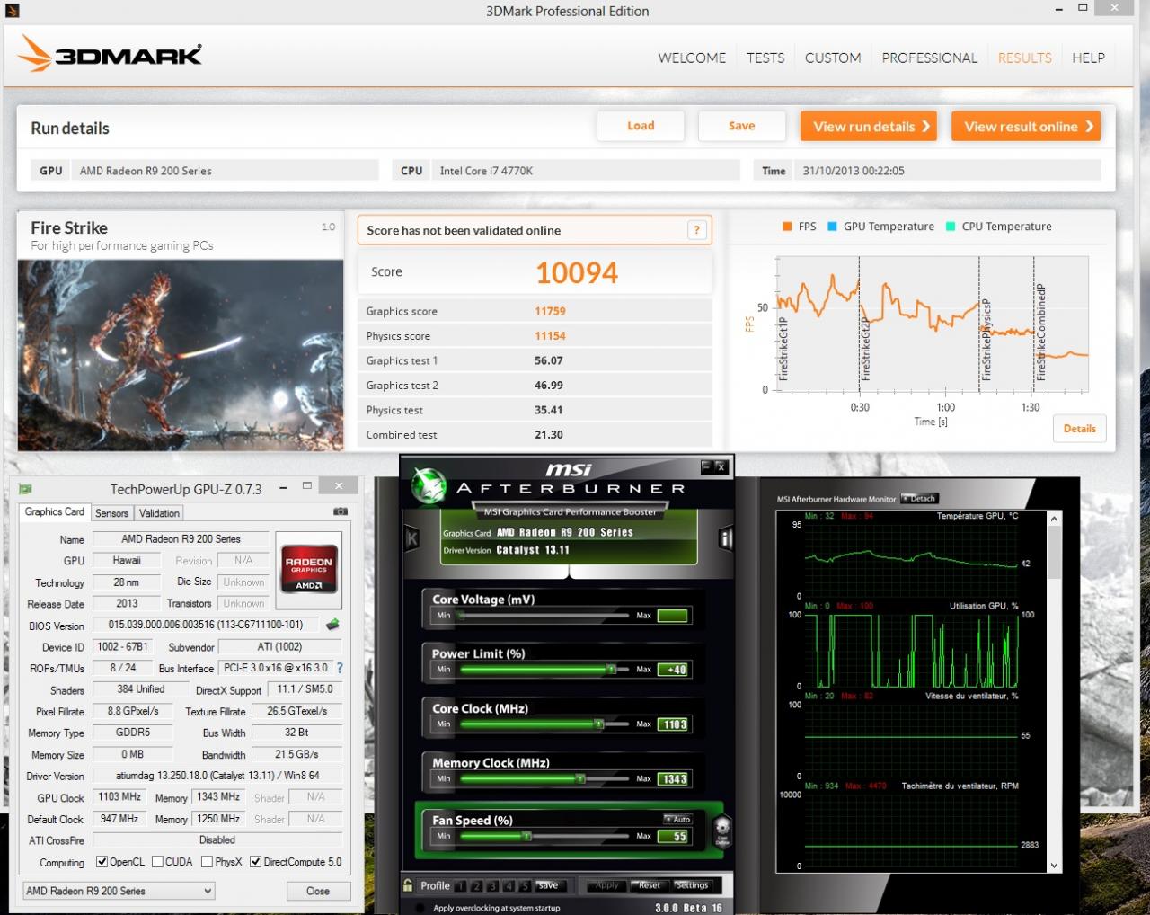 [31/10/2013] primouf AMD Radeon R9 290 Fire Strike 1.103 MHz
