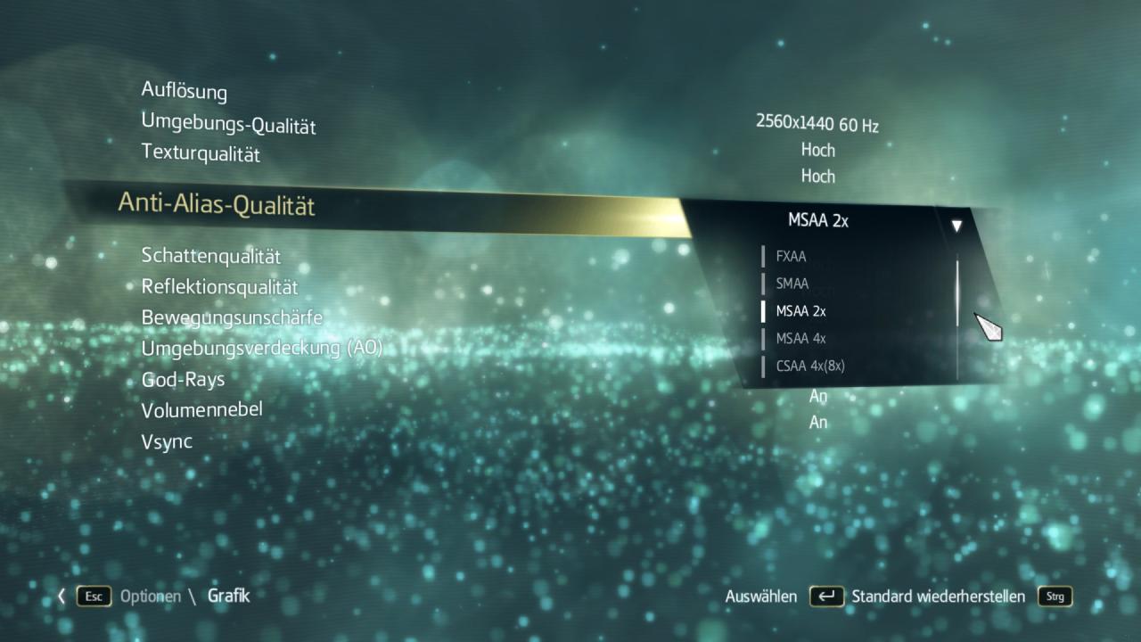 [19/11/2013] Assassins Creed: Black Flag - Umfangreiche AA-Optionen, je nach Grafikkarten-Hersteller unterschiedlich (z.B. CSAA für Nvidia und EQAA für AMD)