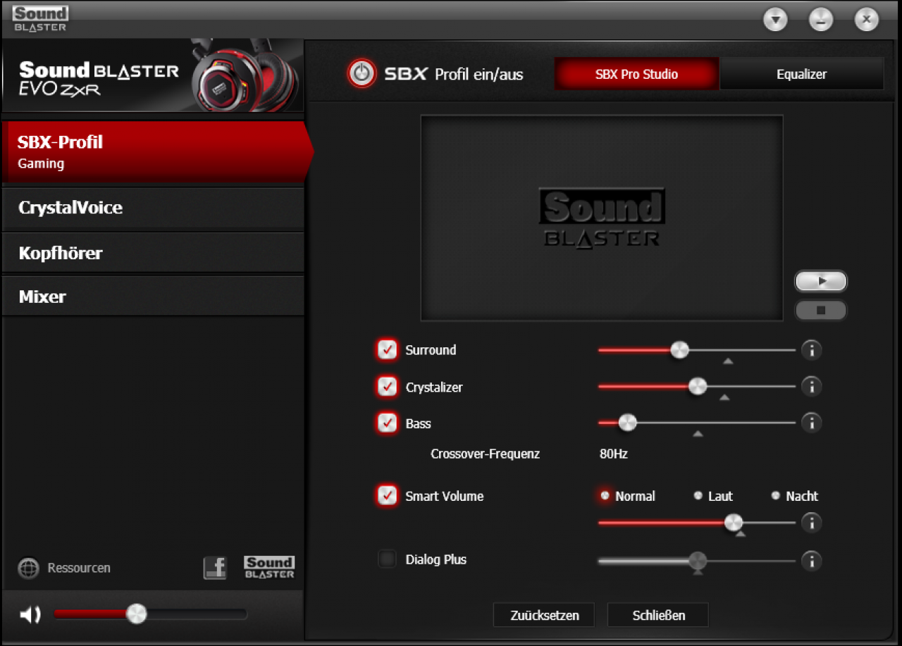 Sound Blaster Evo - SBX Einrichtungskonsole: Hier kann der Surroundsound konfiguriert werden.