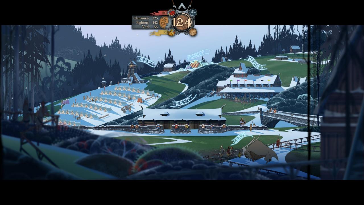 [14/01/2014] The Banner Saga: In Städten kann der Spieler ruhen, Lebensmittel kaufen, seine Helden pimpen und die Karte ansehen