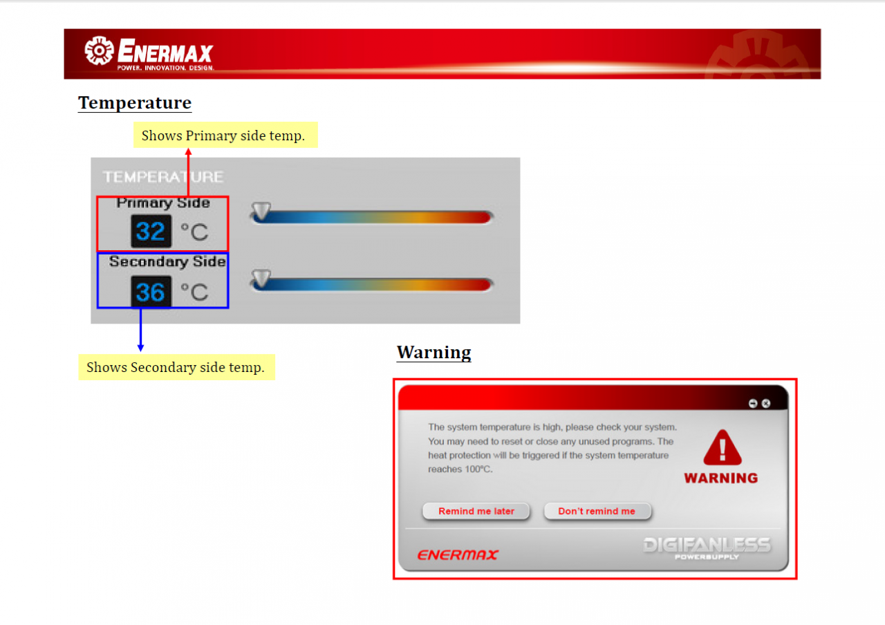 [22/01/2014] Enermax Digifanless-Software: Temperatur mit einstellbaren Warnmeldungen